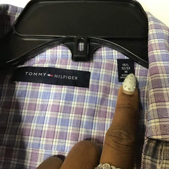 Tommy Hilfiger Men Button-Up Shirt Long Sleeve Purple Blue Plaid Medium 15.5 NWT - Picture 4 of 5